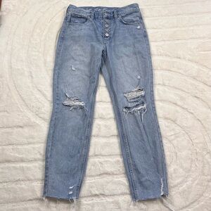 Free People raw hem ankle jean 26 high rise button fly distressed ripped